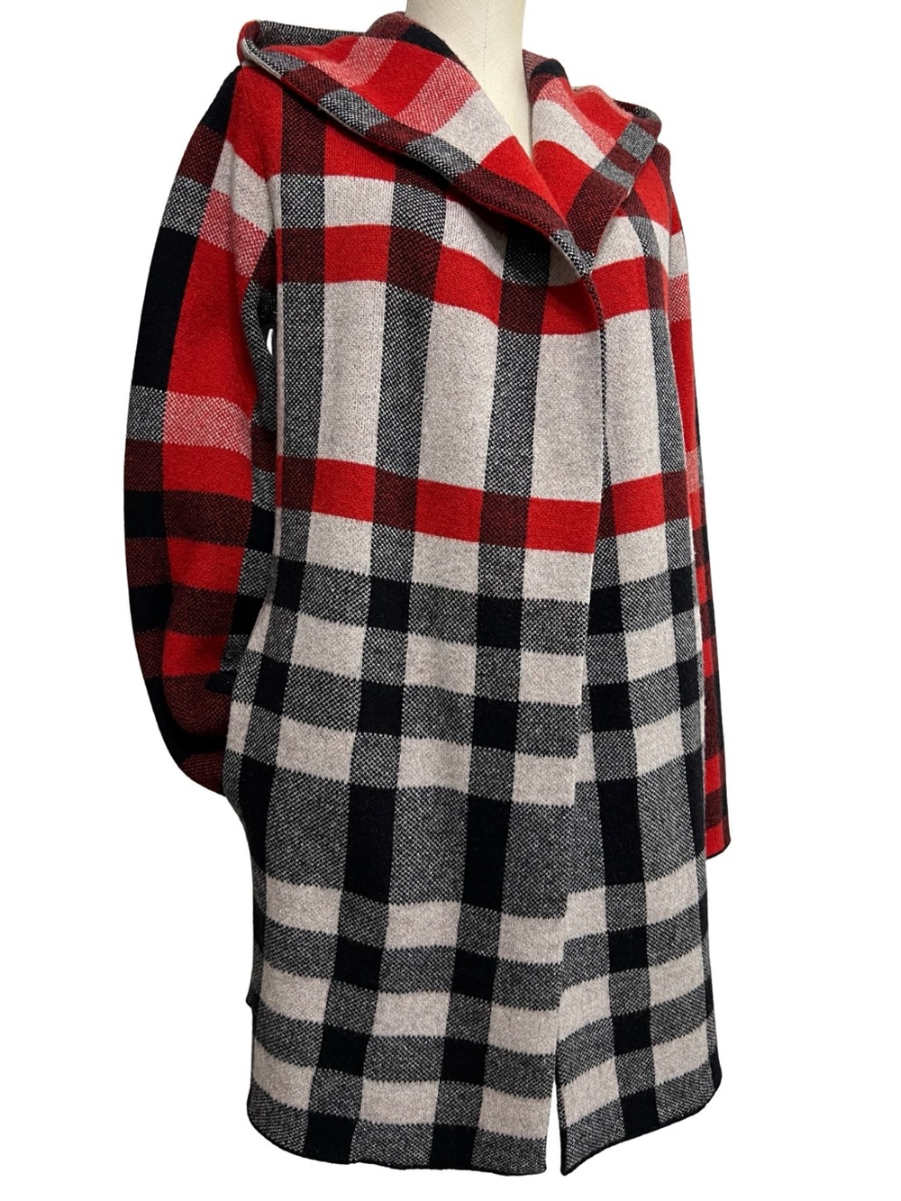 Anthropologie Field Flower Plaid Cressida 100% Wool Hooded Cardigan Jacket Small